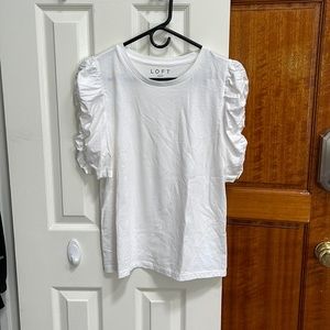 White LOFT Shirt with Ruffled Sleeves